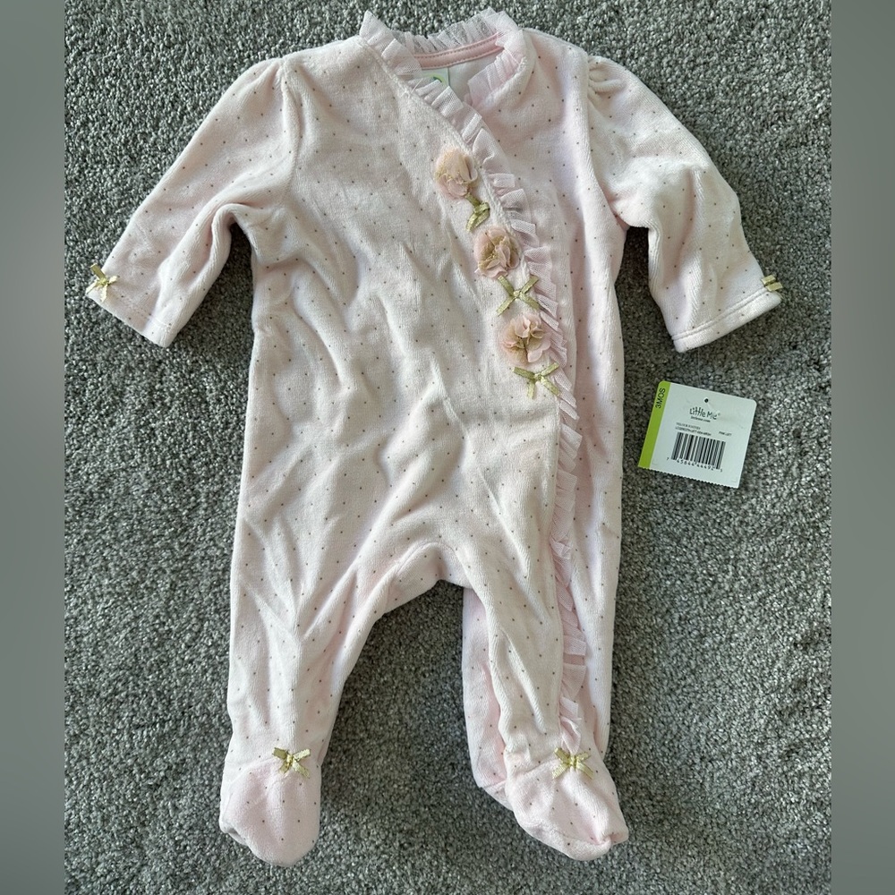 Little Me Pink Footie with Floral Details
